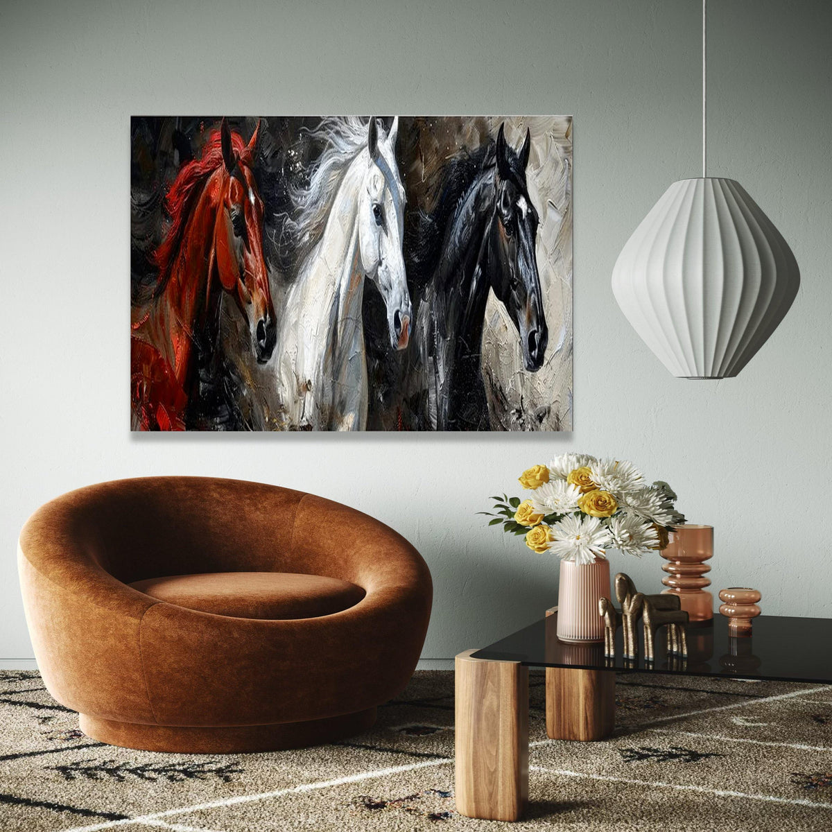 Majestic Trio Horses Canvas Wall Art, Running Horses Painting, Equestrian Home Decor, Wildlife Animal Canvas, Gift Art, Home Decor, Print