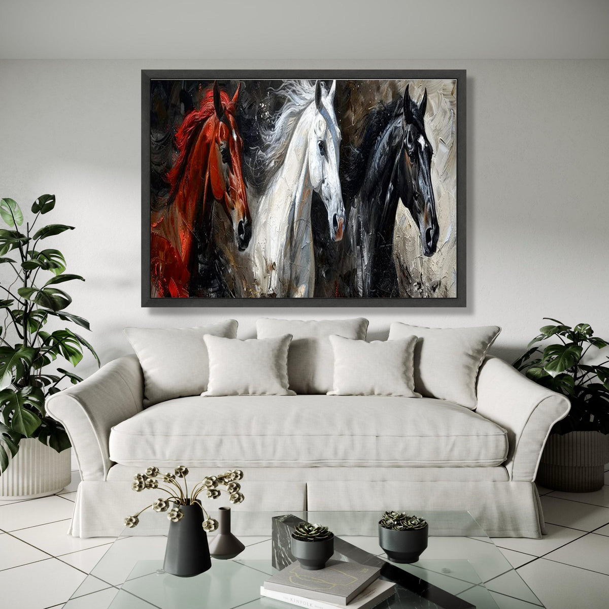 Majestic Trio Horses Canvas Wall Art, Running Horses Painting, Equestrian Home Decor, Wildlife Animal Canvas, Gift Art, Home Decor, Print