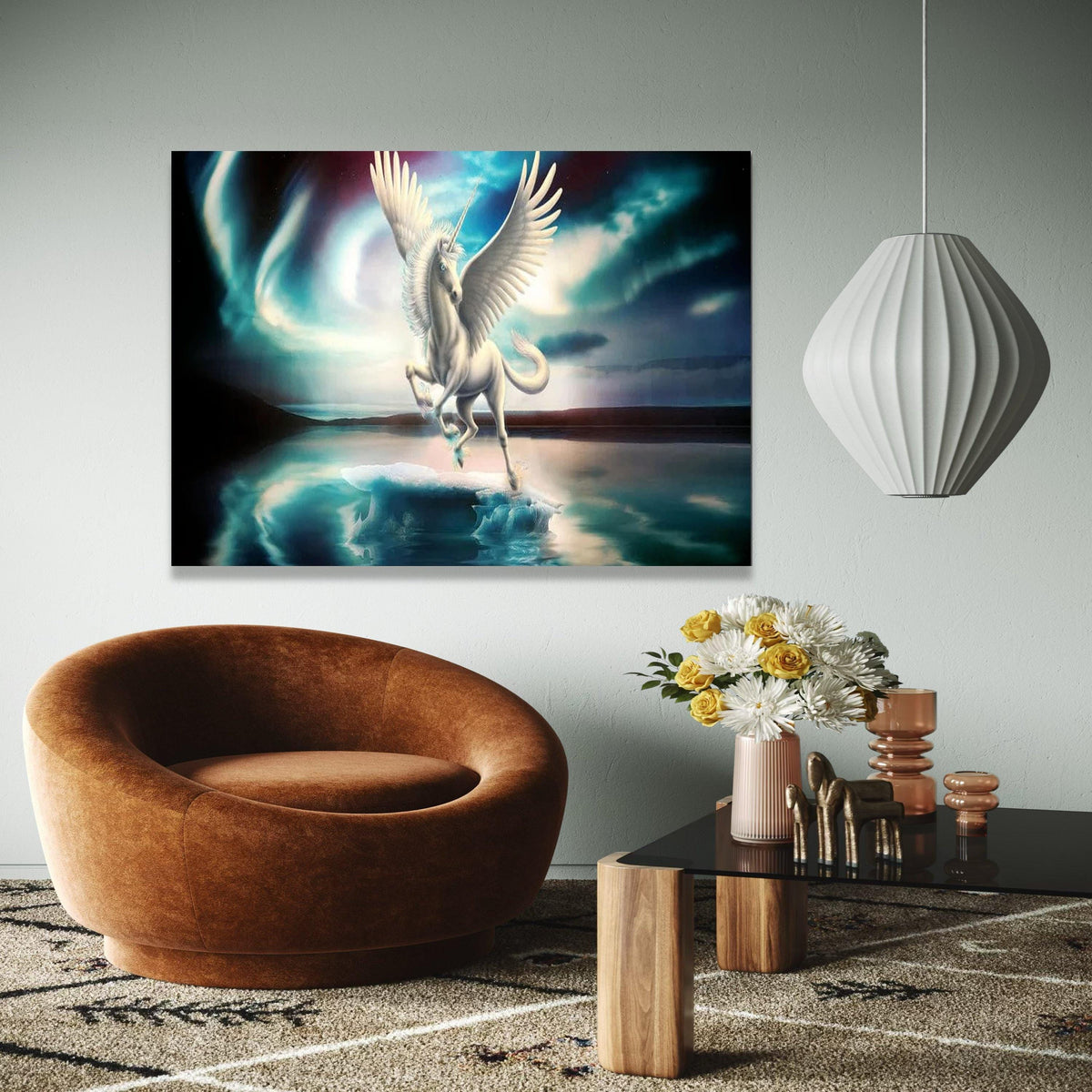 Majestic Pegasus Canvas Wall Art, Fantasy Unicorn with Wings, Mythical Creature Canvas, Mystical Night Sky Gift Art, Home Decor, Print