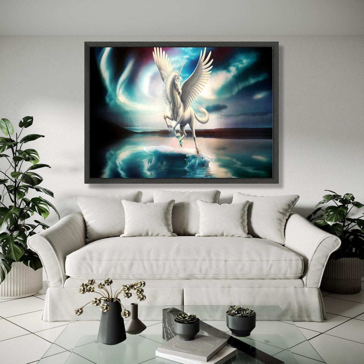 Majestic Pegasus Canvas Wall Art, Fantasy Unicorn with Wings, Mythical Creature Canvas, Mystical Night Sky Gift Art, Home Decor, Print