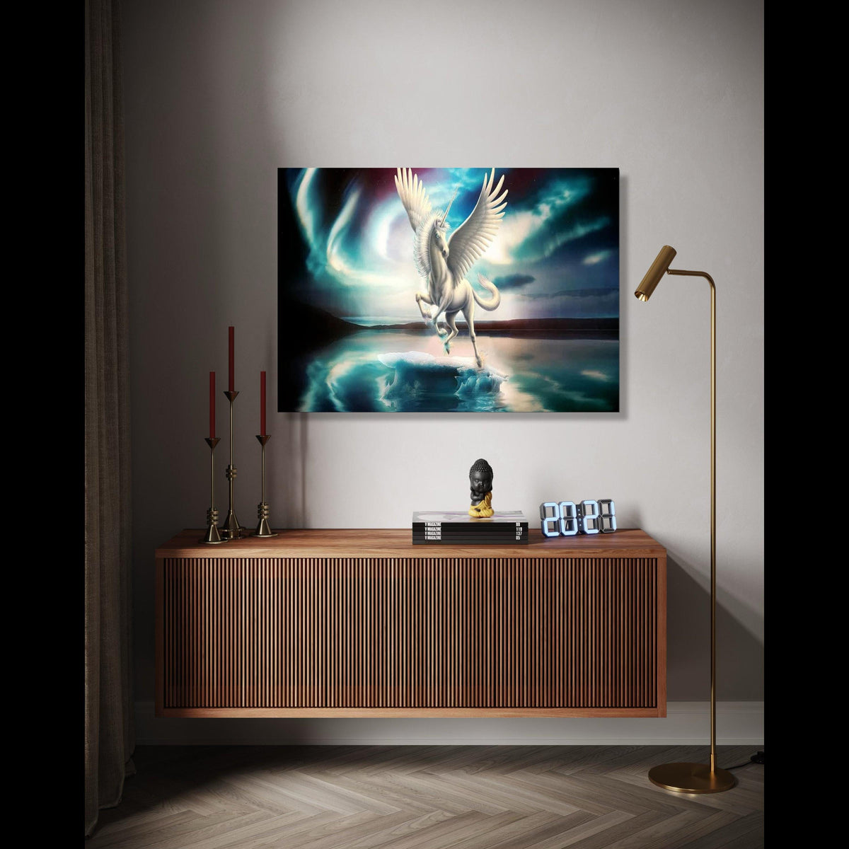 Majestic Pegasus Canvas Wall Art, Fantasy Unicorn with Wings, Mythical Creature Canvas, Mystical Night Sky Gift Art, Home Decor, Print