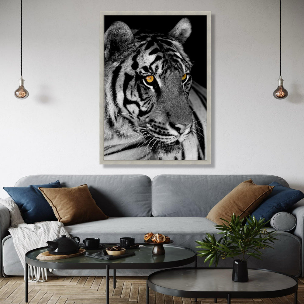 Majestic Tiger Close-Up Canvas, Black and White Animal Wall Art, Wildlife Canvas Print, Fierce Cat Face Gift Art, Home Decor, Print