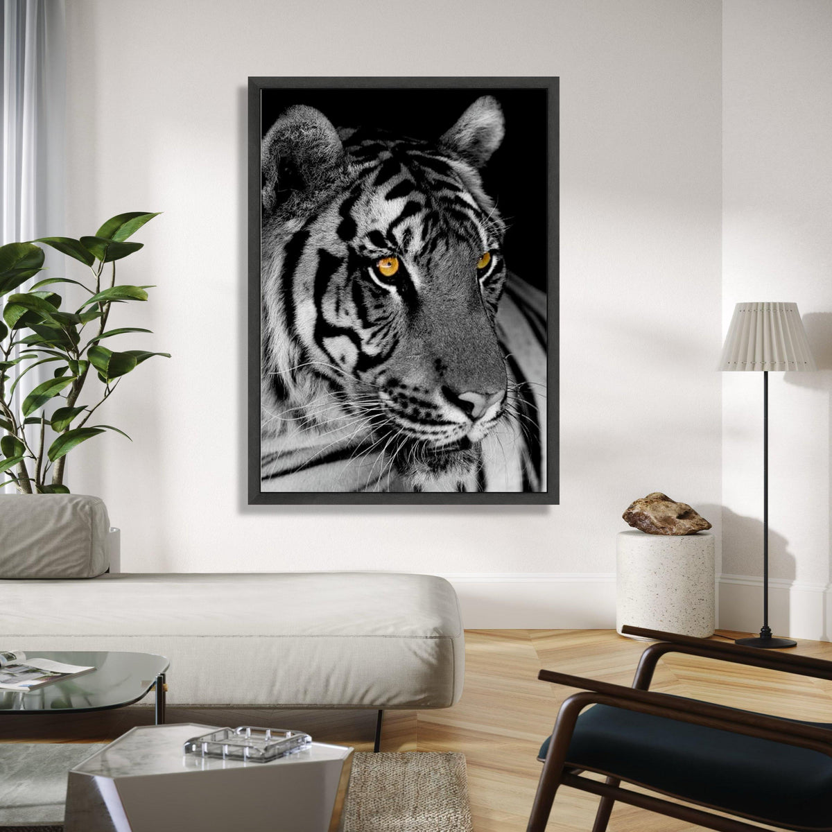 Majestic Tiger Close-Up Canvas, Black and White Animal Wall Art, Wildlife Canvas Print, Fierce Cat Face Gift Art, Home Decor, Print