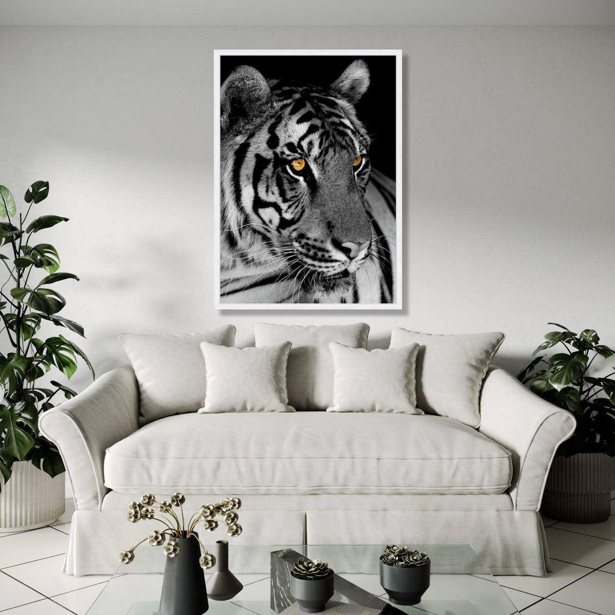 Majestic Tiger Close-Up Canvas, Black and White Animal Wall Art, Wildlife Canvas Print, Fierce Cat Face Gift Art, Home Decor, Print