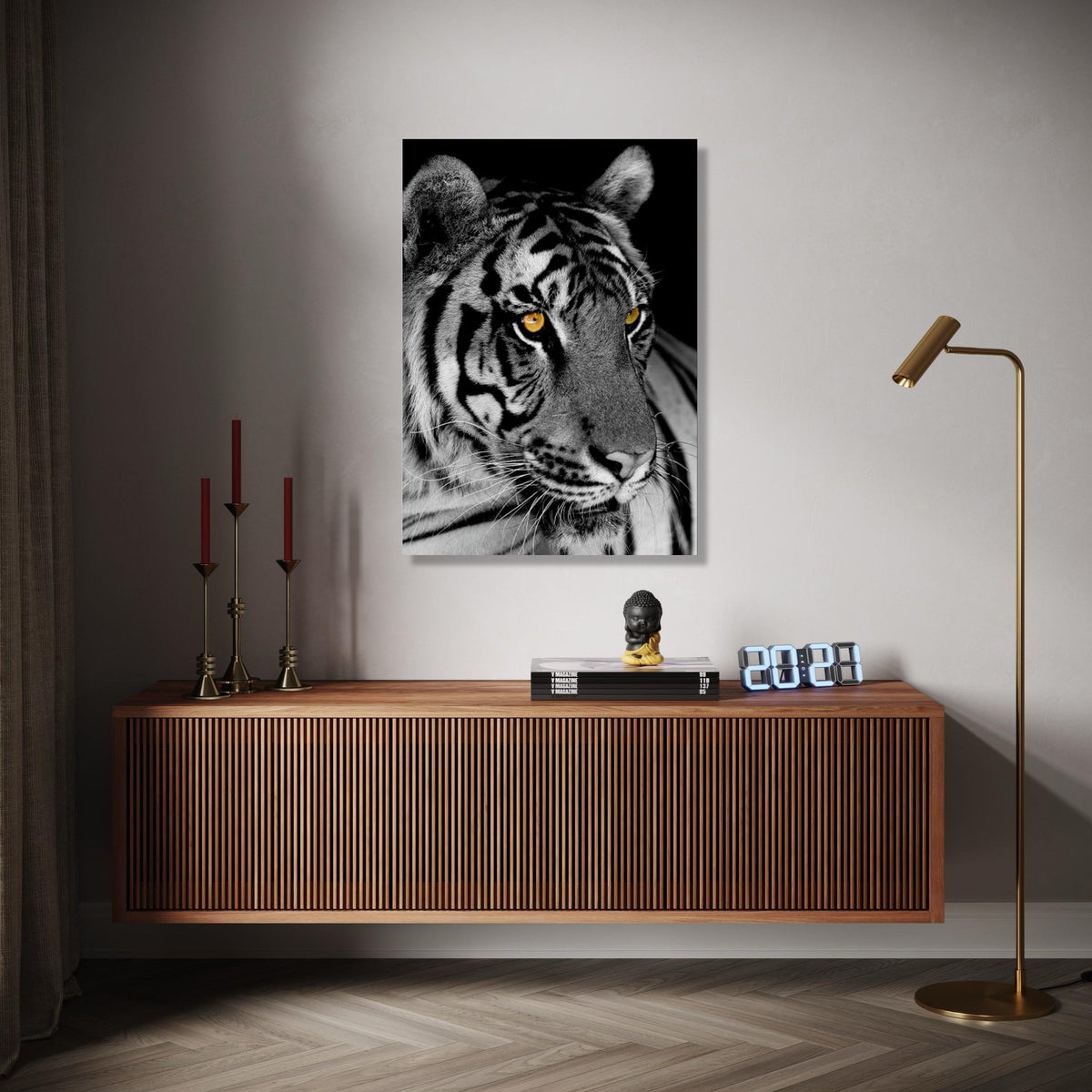 Majestic Tiger Close-Up Canvas, Black and White Animal Wall Art, Wildlife Canvas Print, Fierce Cat Face Gift Art, Home Decor, Print