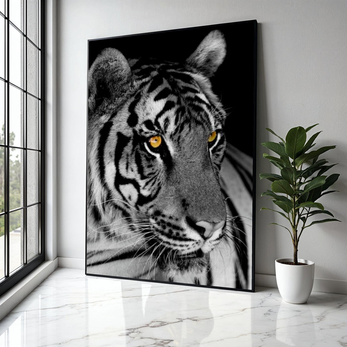 Majestic Tiger Close-Up Canvas, Black and White Animal Wall Art, Wildlife Canvas Print, Fierce Cat Face Gift Art, Home Decor, Print
