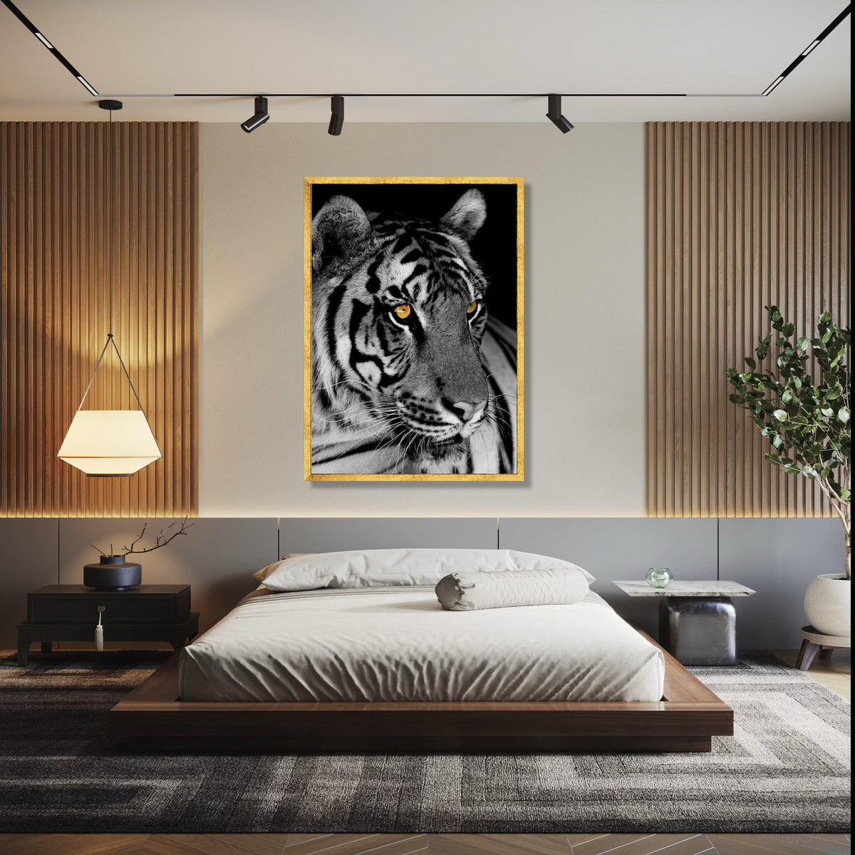 Majestic Tiger Close-Up Canvas, Black and White Animal Wall Art, Wildlife Canvas Print, Fierce Cat Face Gift Art, Home Decor, Print