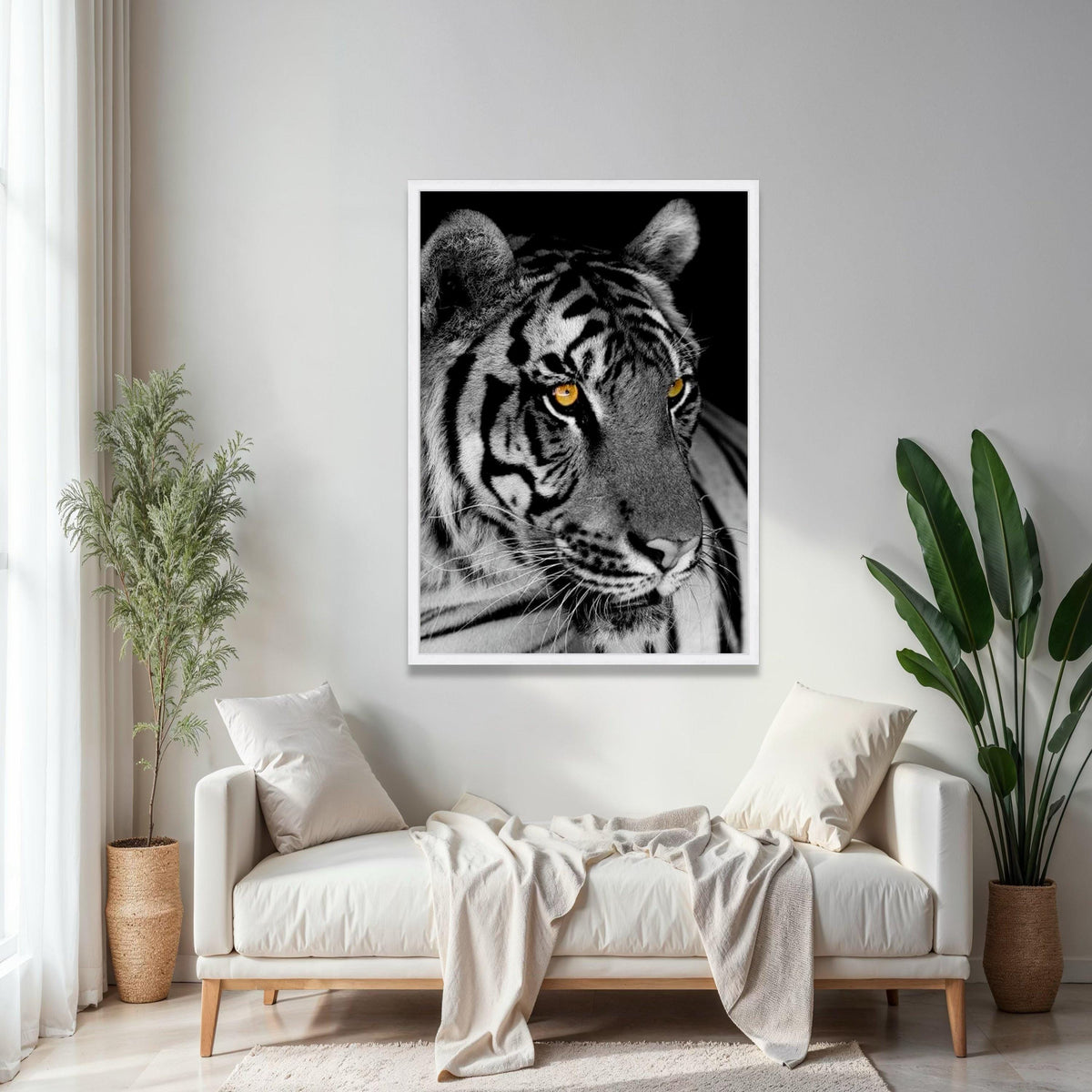 Majestic Tiger Close-Up Canvas, Black and White Animal Wall Art, Wildlife Canvas Print, Fierce Cat Face Gift Art, Home Decor, Print
