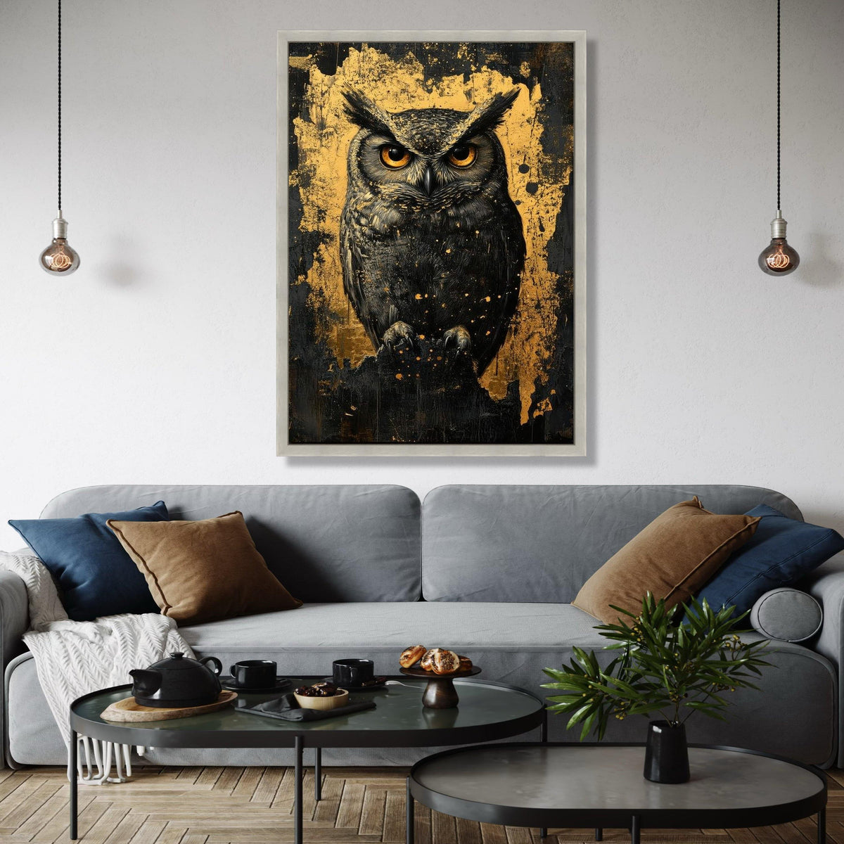 Majestic Owl Canvas Wall Art, Gold and Black Abstract Background, Wildlife Animal Portrait, Modern Rustic Home Gift Art, Home Decor, Print