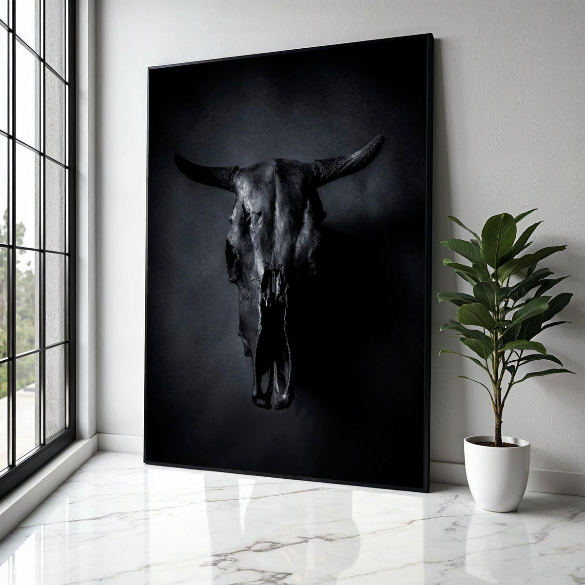 Dark Bull Skull Canvas Wall Art, Gothic Home Decor, Rustic Animal Skull Canvas, Modern Farmhouse Wall Art, Moody Gift Art, Home Decor, Print