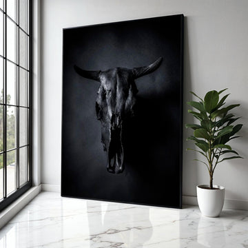 Dark Bull Skull Canvas Wall Art, Gothic Home Decor, Rustic Animal Skull Canvas, Modern Farmhouse Wall Art, Moody Gift Art, Home Decor, Print