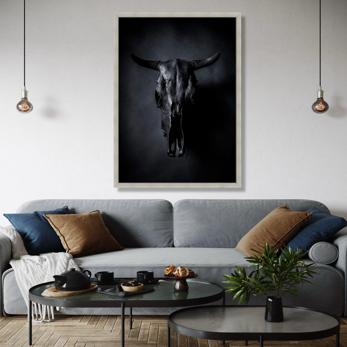 Dark Bull Skull Canvas Wall Art, Gothic Home Decor, Rustic Animal Skull Canvas, Modern Farmhouse Wall Art, Moody Gift Art, Home Decor, Print