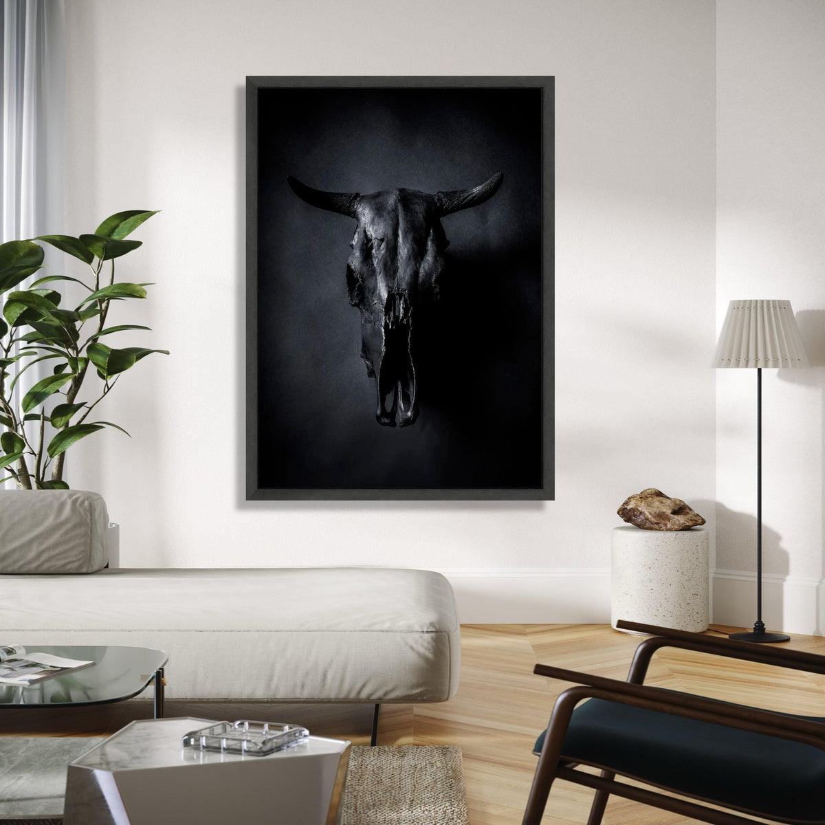 Dark Bull Skull Canvas Wall Art, Gothic Home Decor, Rustic Animal Skull Canvas, Modern Farmhouse Wall Art, Moody Gift Art, Home Decor, Print