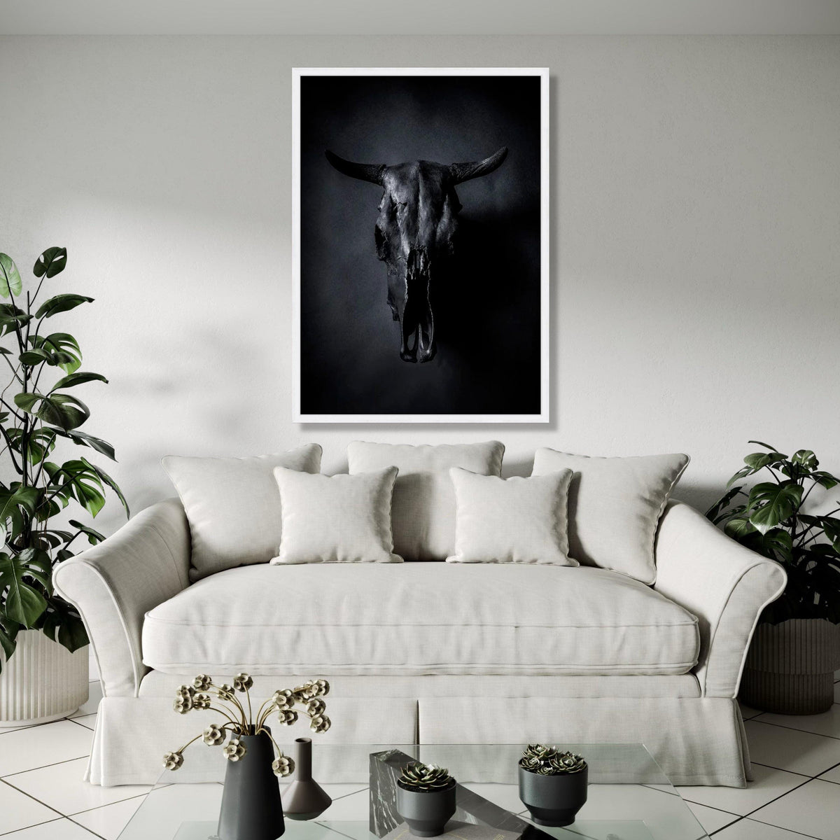 Dark Bull Skull Canvas Wall Art, Gothic Home Decor, Rustic Animal Skull Canvas, Modern Farmhouse Wall Art, Moody Gift Art, Home Decor, Print