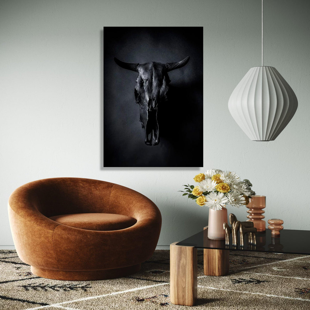 Dark Bull Skull Canvas Wall Art, Gothic Home Decor, Rustic Animal Skull Canvas, Modern Farmhouse Wall Art, Moody Gift Art, Home Decor, Print