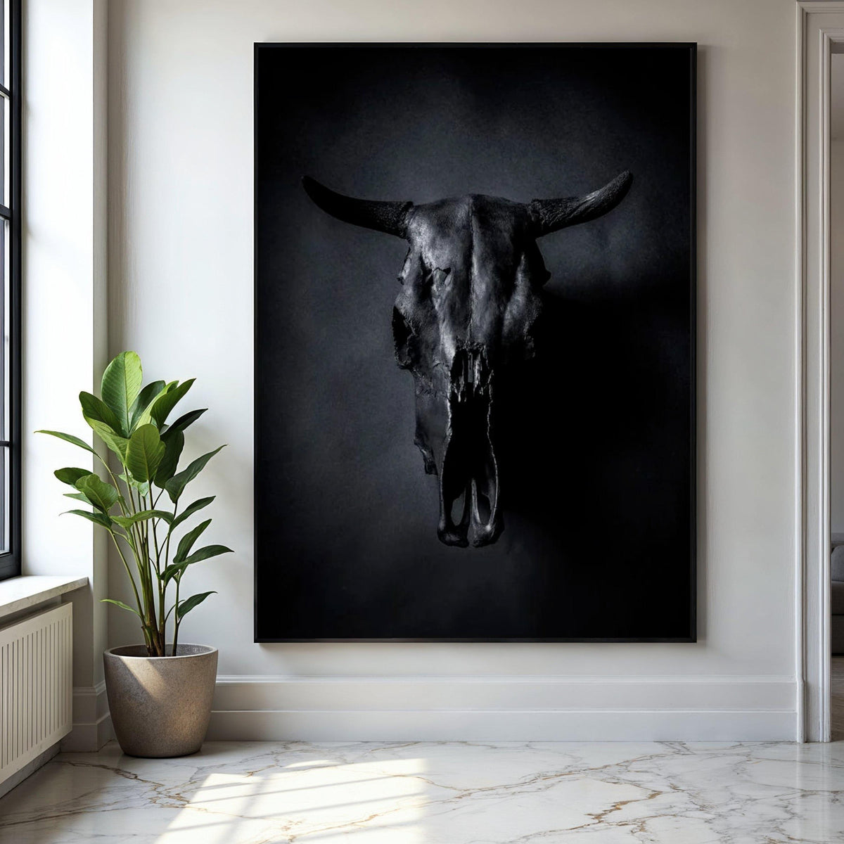 Dark Bull Skull Canvas Wall Art, Gothic Home Decor, Rustic Animal Skull Canvas, Modern Farmhouse Wall Art, Moody Gift Art, Home Decor, Print