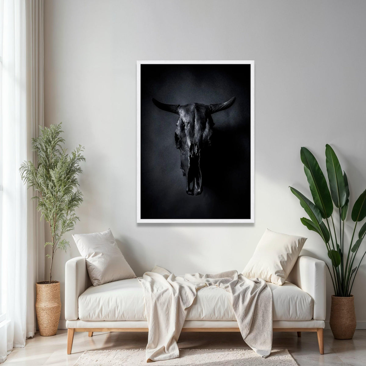 Dark Bull Skull Canvas Wall Art, Gothic Home Decor, Rustic Animal Skull Canvas, Modern Farmhouse Wall Art, Moody Gift Art, Home Decor, Print