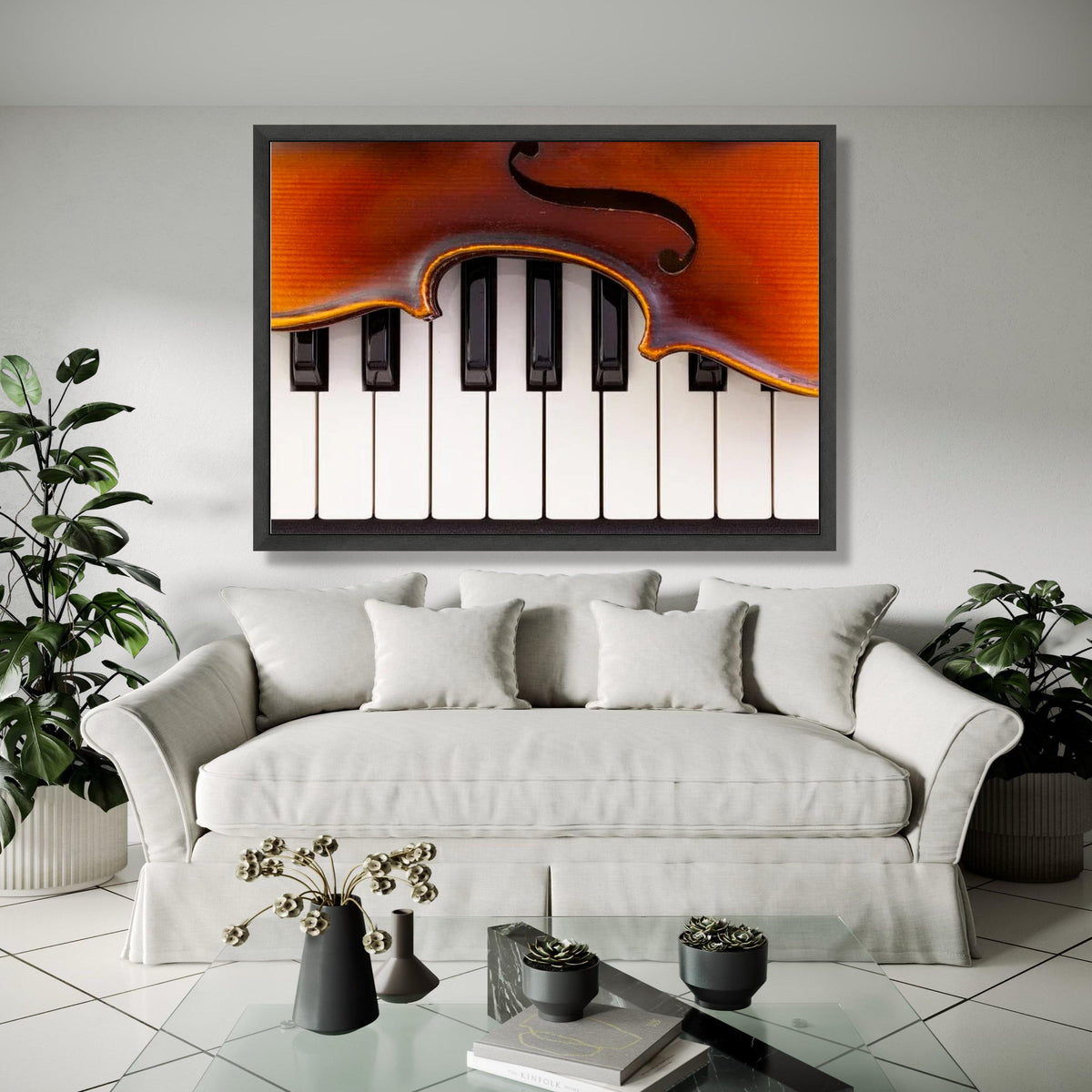 Violin Over Piano Keys Canvas, Musical Instrument Wall Art, Classical Music Decor, Home Music Room Canvas, Ready Gift Art, Home Decor, Print