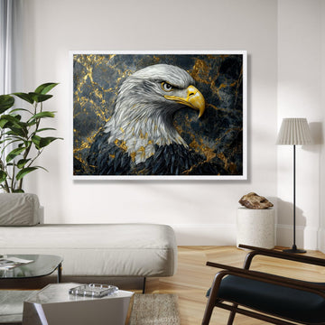 Majestic Bald Eagle Canvas Wall Art, Gold Marble Background, Wildlife Nature Print, Bold Bird Portrait Gift Art, Home Decor, Print