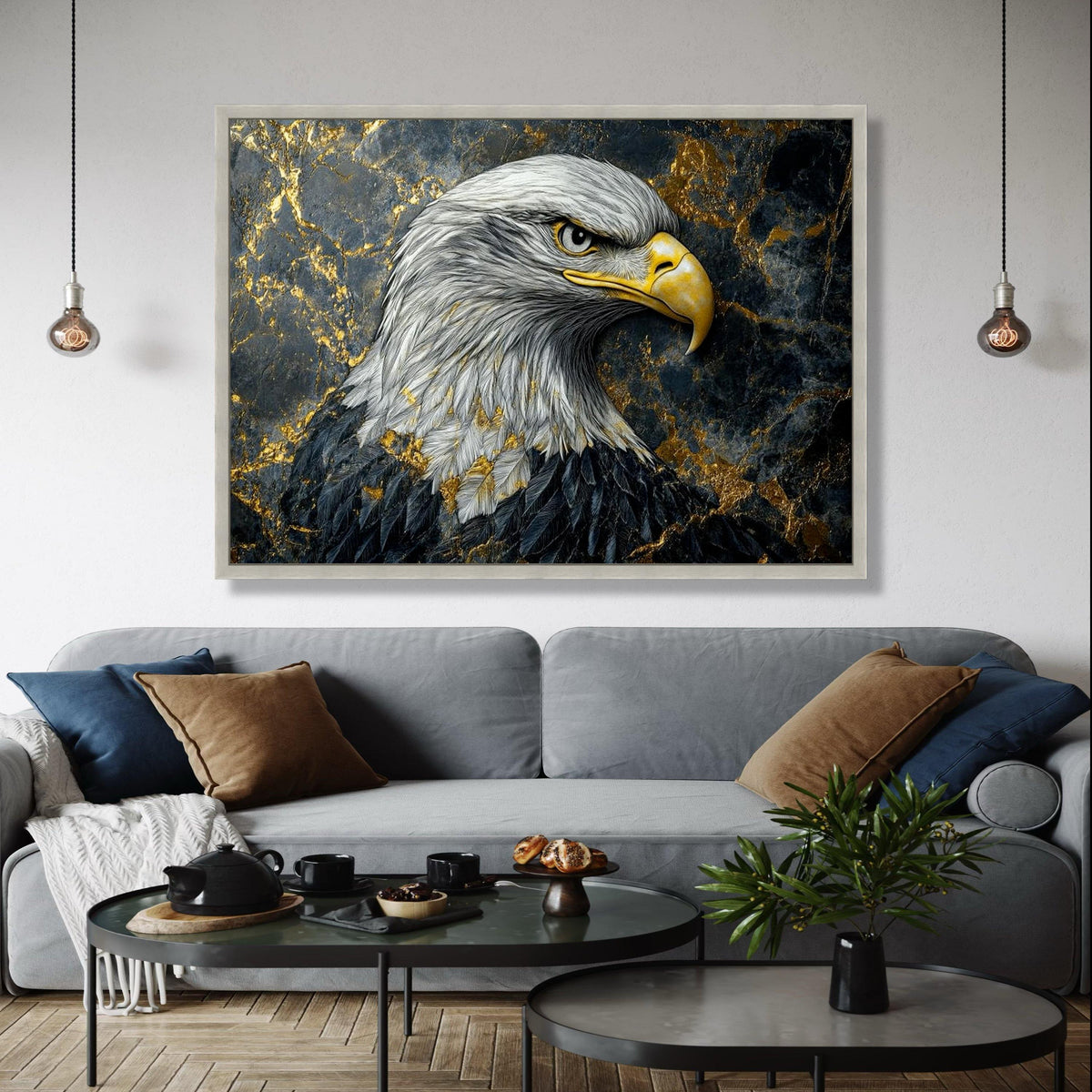 Majestic Bald Eagle Canvas Wall Art, Gold Marble Background, Wildlife Nature Print, Bold Bird Portrait Gift Art, Home Decor, Print
