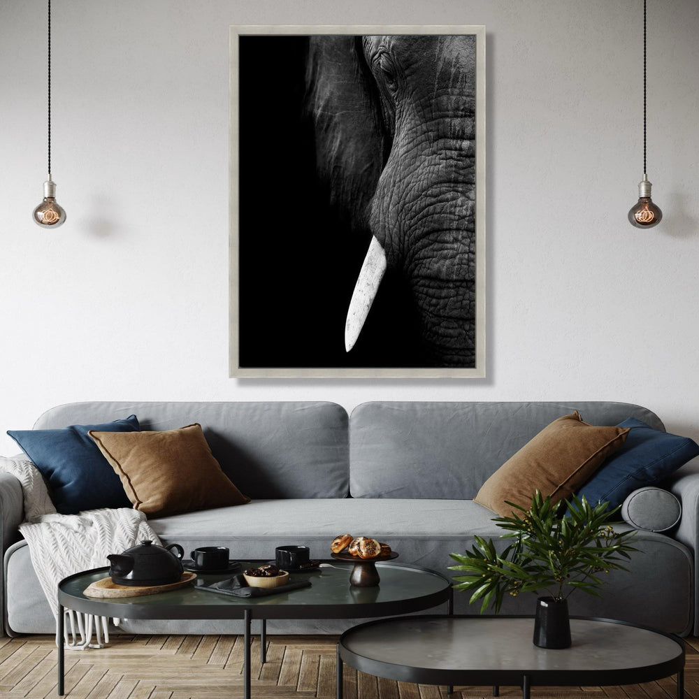 Majestic Elephant Close-Up Canvas Wall Art, Black and White Wildlife Portrait, Animal Decor, Safari Animal Gift Art, Home Decor, Print