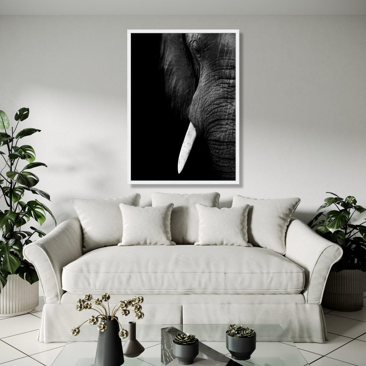 Majestic Elephant Close-Up Canvas Wall Art, Black and White Wildlife Portrait, Animal Decor, Safari Animal Gift Art, Home Decor, Print