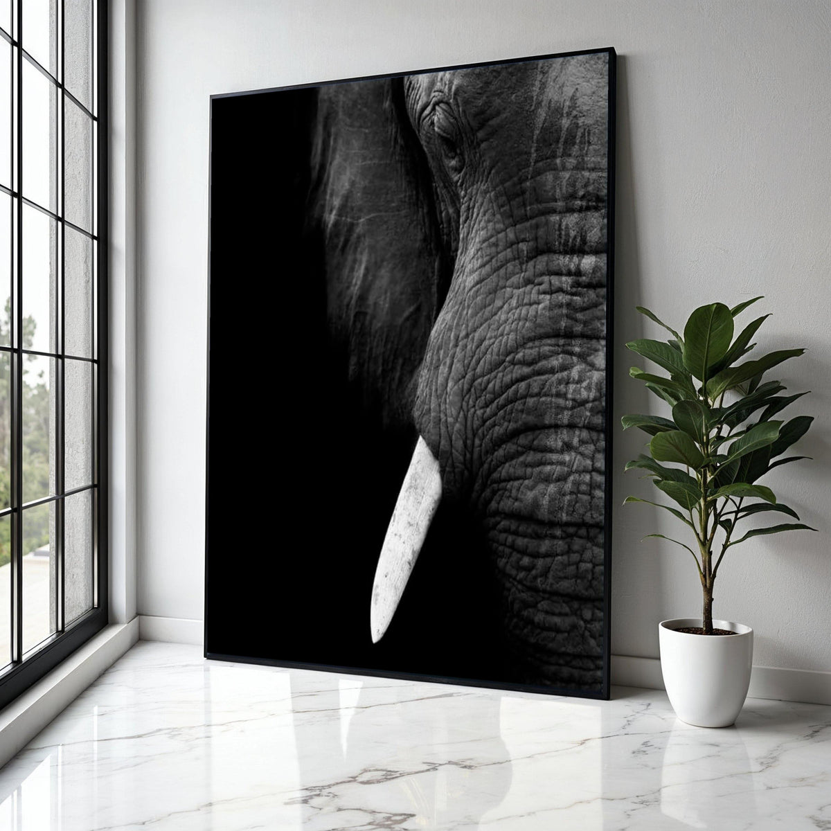 Majestic Elephant Close-Up Canvas Wall Art, Black and White Wildlife Portrait, Animal Decor, Safari Animal Gift Art, Home Decor, Print
