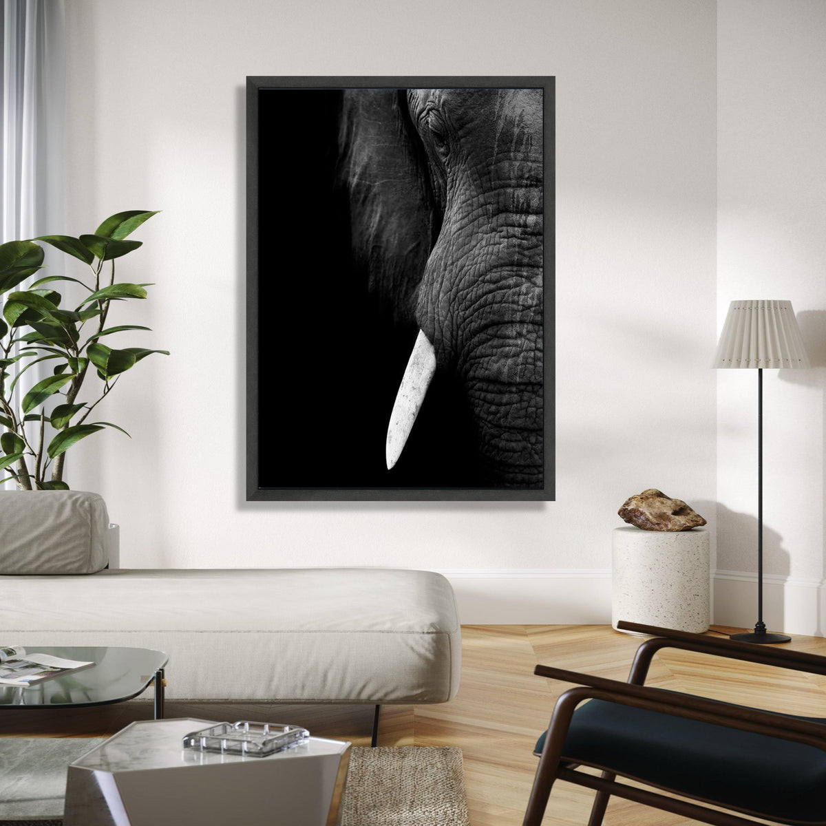Majestic Elephant Close-Up Canvas Wall Art, Black and White Wildlife Portrait, Animal Decor, Safari Animal Gift Art, Home Decor, Print