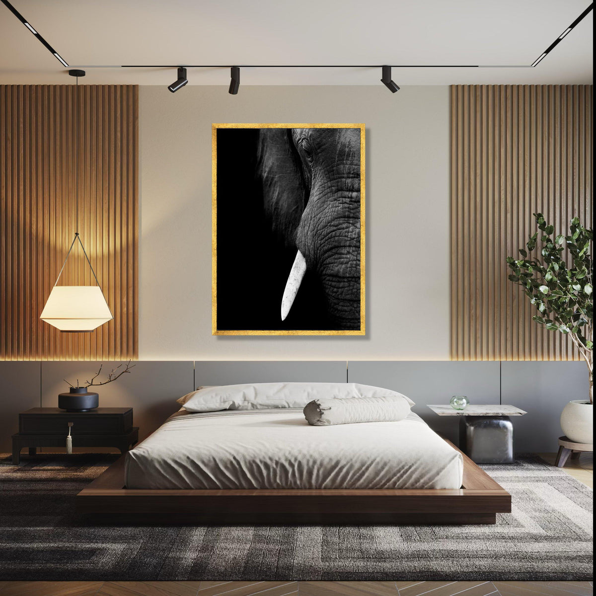 Majestic Elephant Close-Up Canvas Wall Art, Black and White Wildlife Portrait, Animal Decor, Safari Animal Gift Art, Home Decor, Print