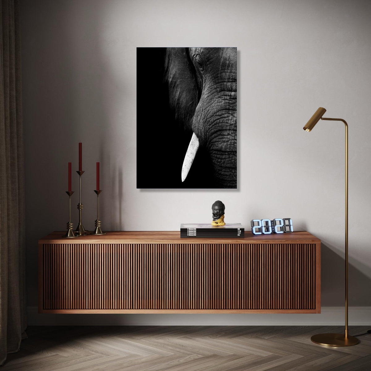 Majestic Elephant Close-Up Canvas Wall Art, Black and White Wildlife Portrait, Animal Decor, Safari Animal Gift Art, Home Decor, Print