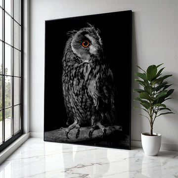 Majestic Owl Portrait Canvas Wall Art, Black Background Bird Decor, Wildlife Animal Canvas, Modern Rustic Home Gift Art, Home Decor, Print