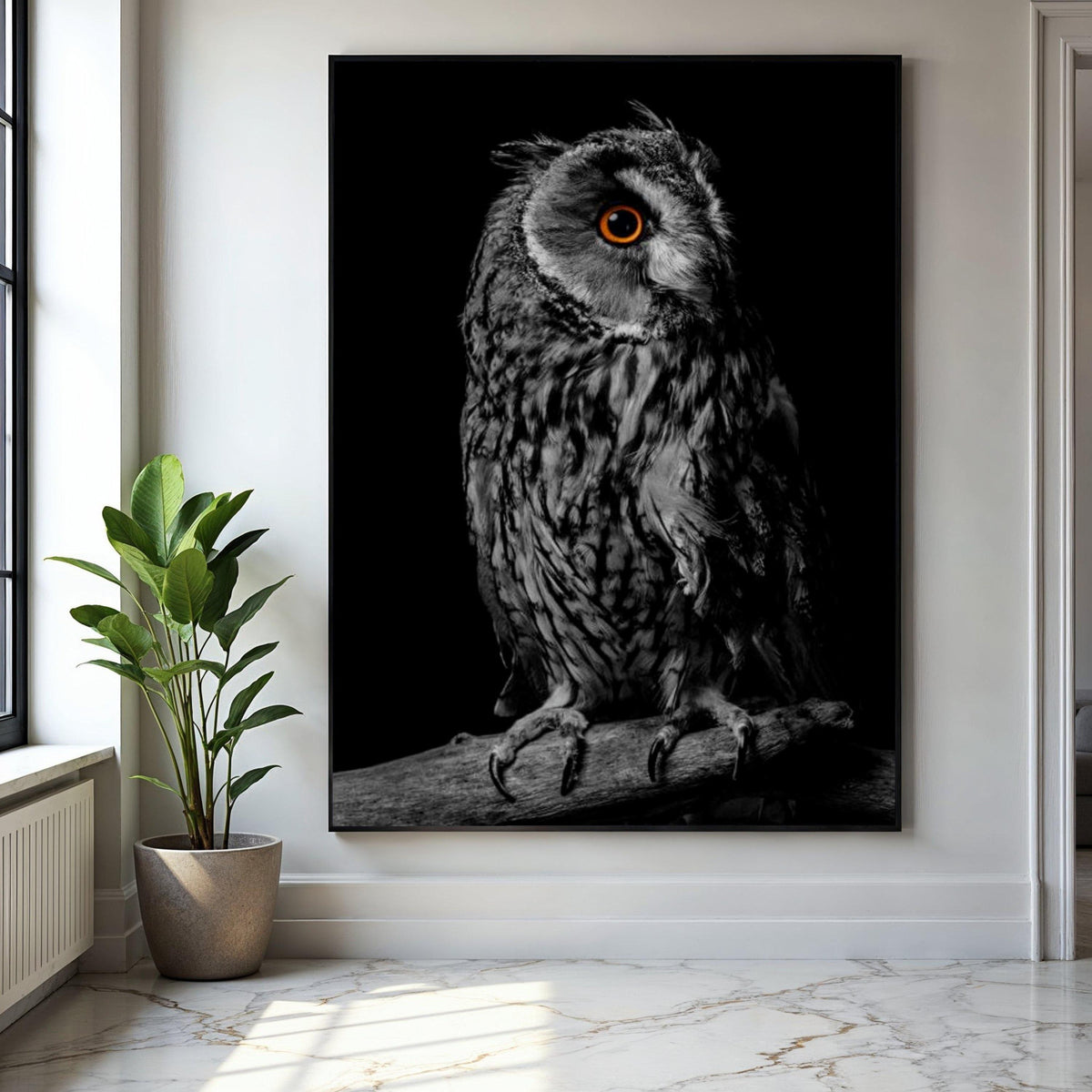 Majestic Owl Portrait Canvas Wall Art, Black Background Bird Decor, Wildlife Animal Canvas, Modern Rustic Home Gift Art, Home Decor, Print