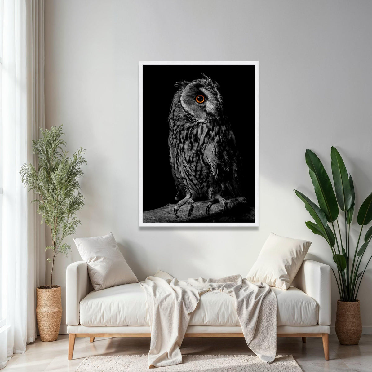 Majestic Owl Portrait Canvas Wall Art, Black Background Bird Decor, Wildlife Animal Canvas, Modern Rustic Home Gift Art, Home Decor, Print