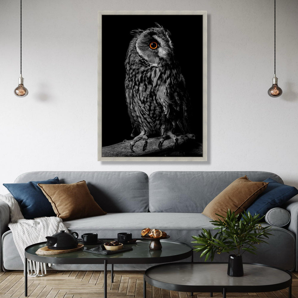 Majestic Owl Portrait Canvas Wall Art, Black Background Bird Decor, Wildlife Animal Canvas, Modern Rustic Home Gift Art, Home Decor, Print