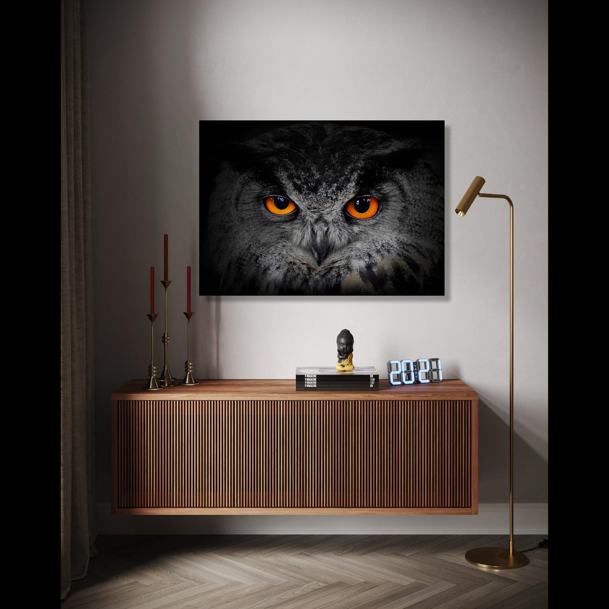Intense Owl Portrait Canvas, Wildlife Wall Art, Majestic Bird Close-Up, Nature Animal Canvas Decor, Modern Home Gift Art, Home Decor, Print