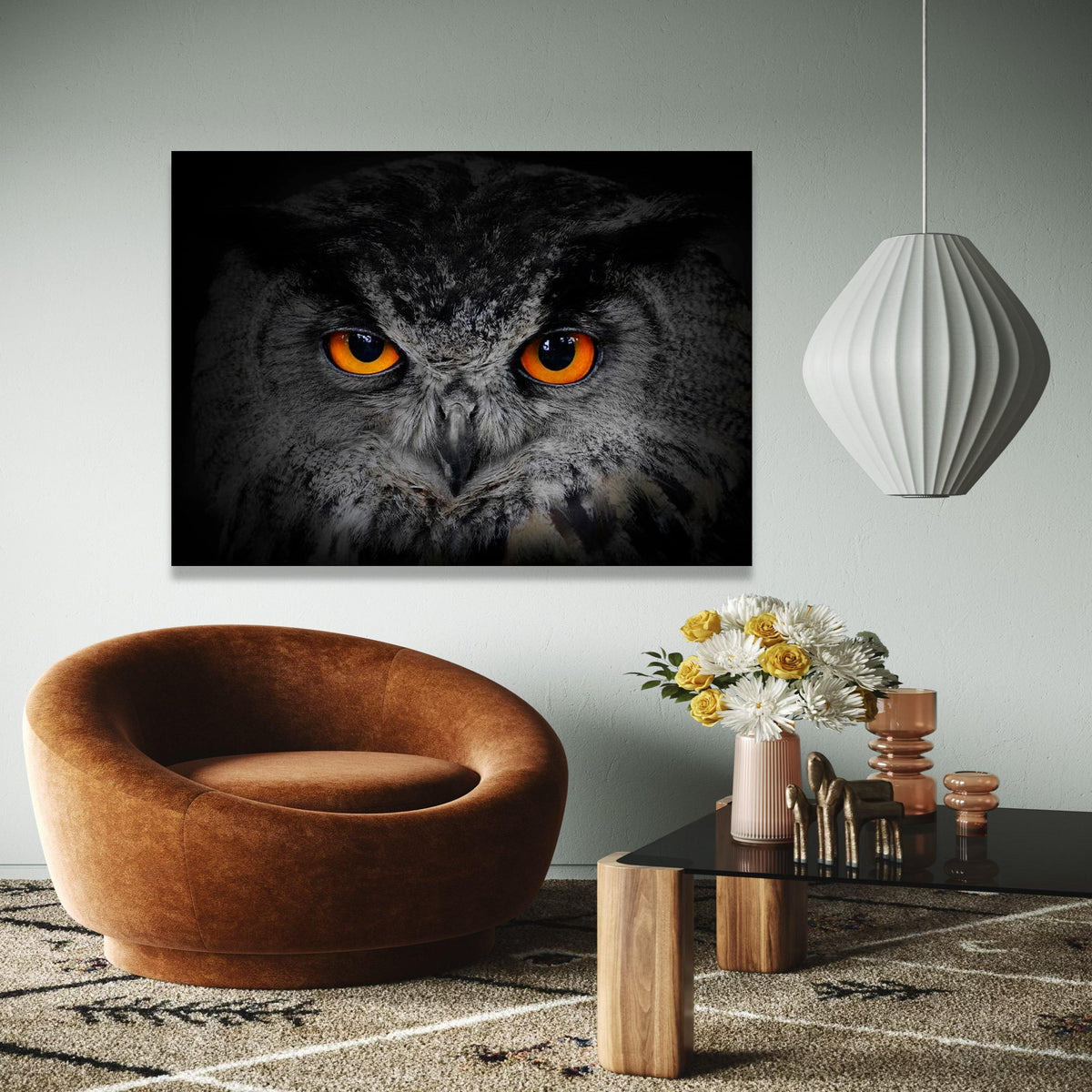 Intense Owl Portrait Canvas, Wildlife Wall Art, Majestic Bird Close-Up, Nature Animal Canvas Decor, Modern Home Gift Art, Home Decor, Print