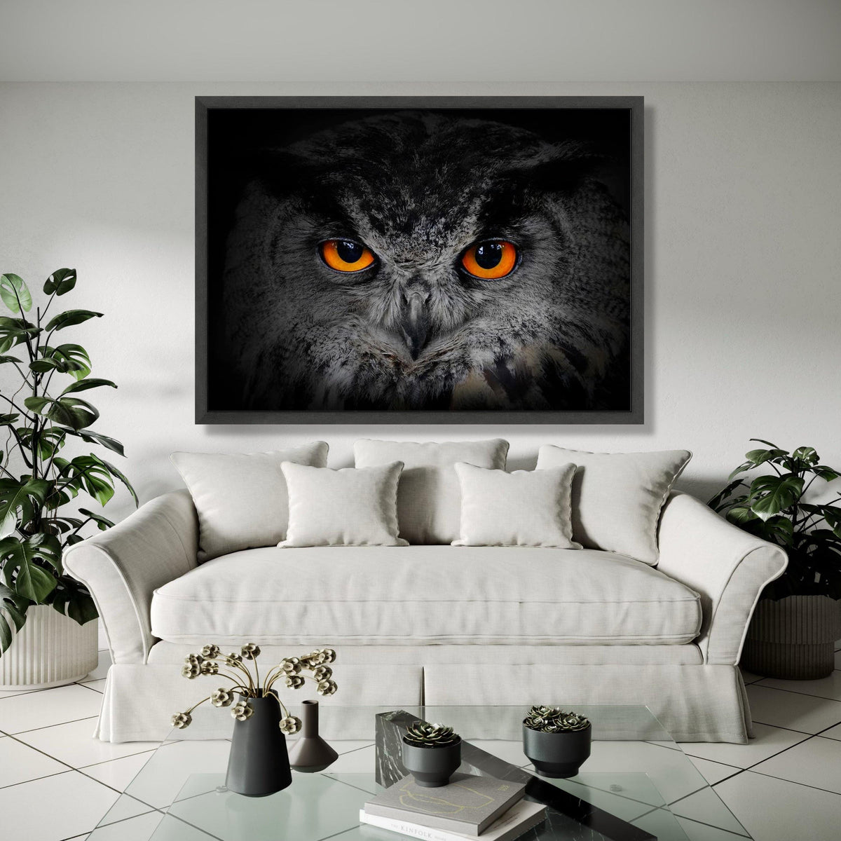 Intense Owl Portrait Canvas, Wildlife Wall Art, Majestic Bird Close-Up, Nature Animal Canvas Decor, Modern Home Gift Art, Home Decor, Print