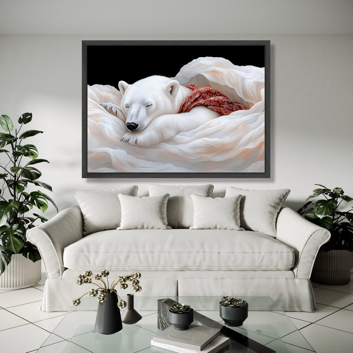 Sleeping Polar Bear Canvas, Cozy Animal Wall Art, Cute Nursery Decor, Soft Fur Wildlife Painting, Baby Animal Gift Art, Home Decor, Print