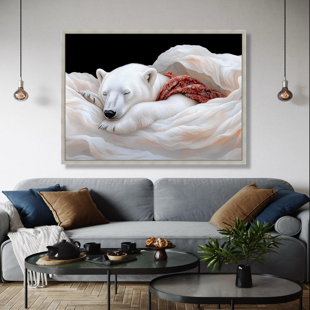 Sleeping Polar Bear Canvas, Cozy Animal Wall Art, Cute Nursery Decor, Soft Fur Wildlife Painting, Baby Animal Gift Art, Home Decor, Print