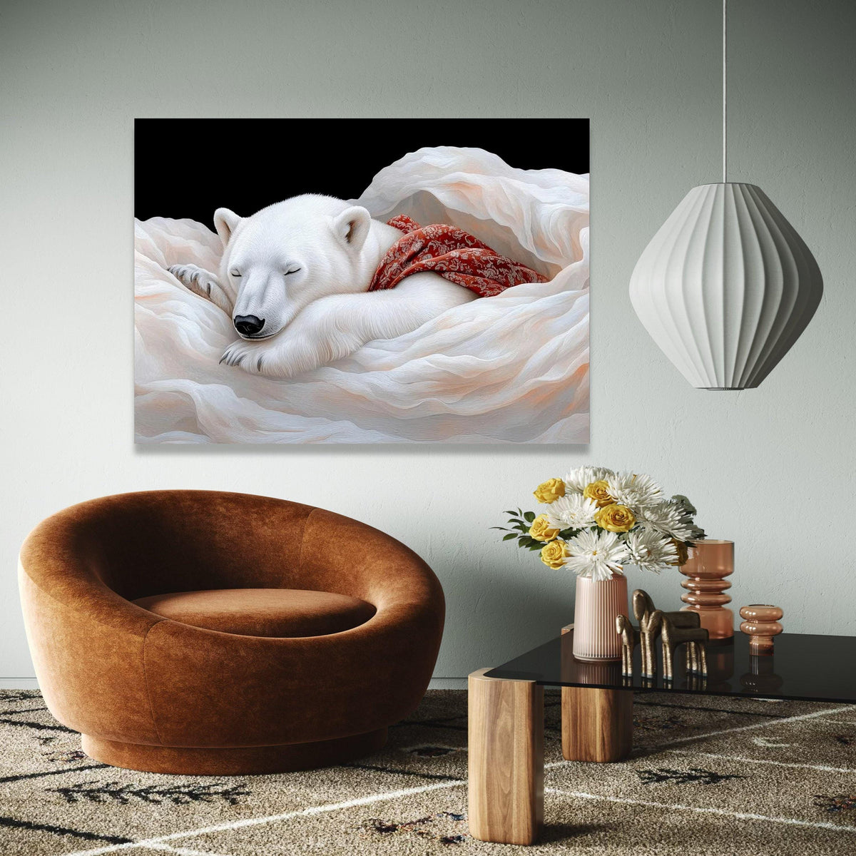 Sleeping Polar Bear Canvas, Cozy Animal Wall Art, Cute Nursery Decor, Soft Fur Wildlife Painting, Baby Animal Gift Art, Home Decor, Print