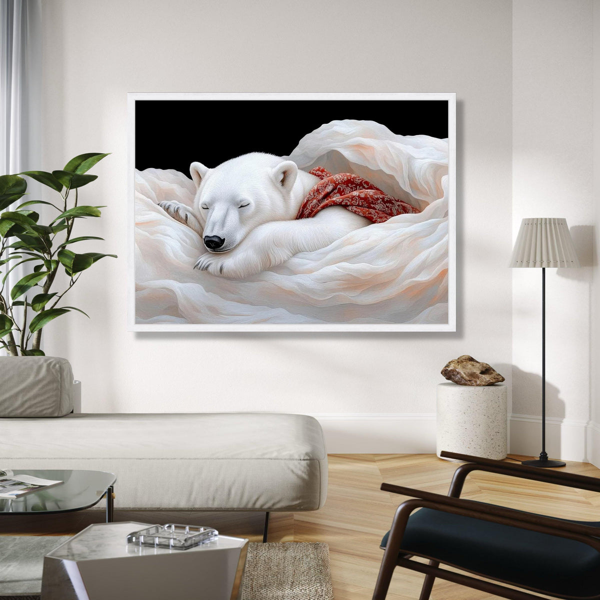 Sleeping Polar Bear Canvas, Cozy Animal Wall Art, Cute Nursery Decor, Soft Fur Wildlife Painting, Baby Animal Gift Art, Home Decor, Print