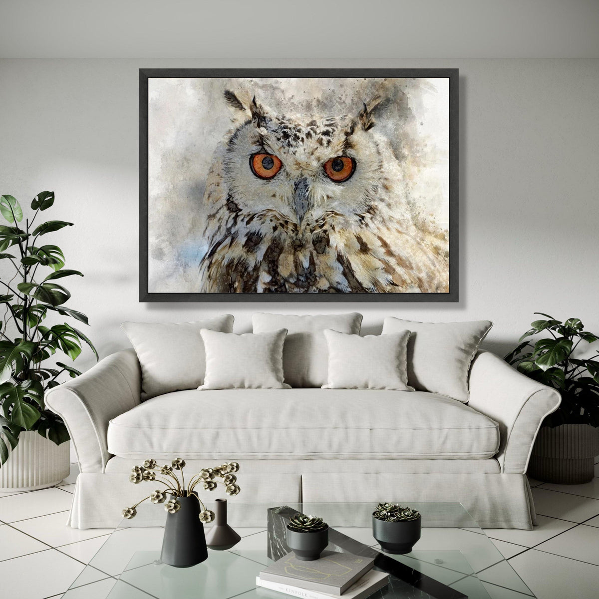 Majestic Owl Portrait Canvas, Wildlife Wall Art, Detailed Bird Painting, Rustic Home Decor, Nature Inspired Gift Art, Home Decor, Print
