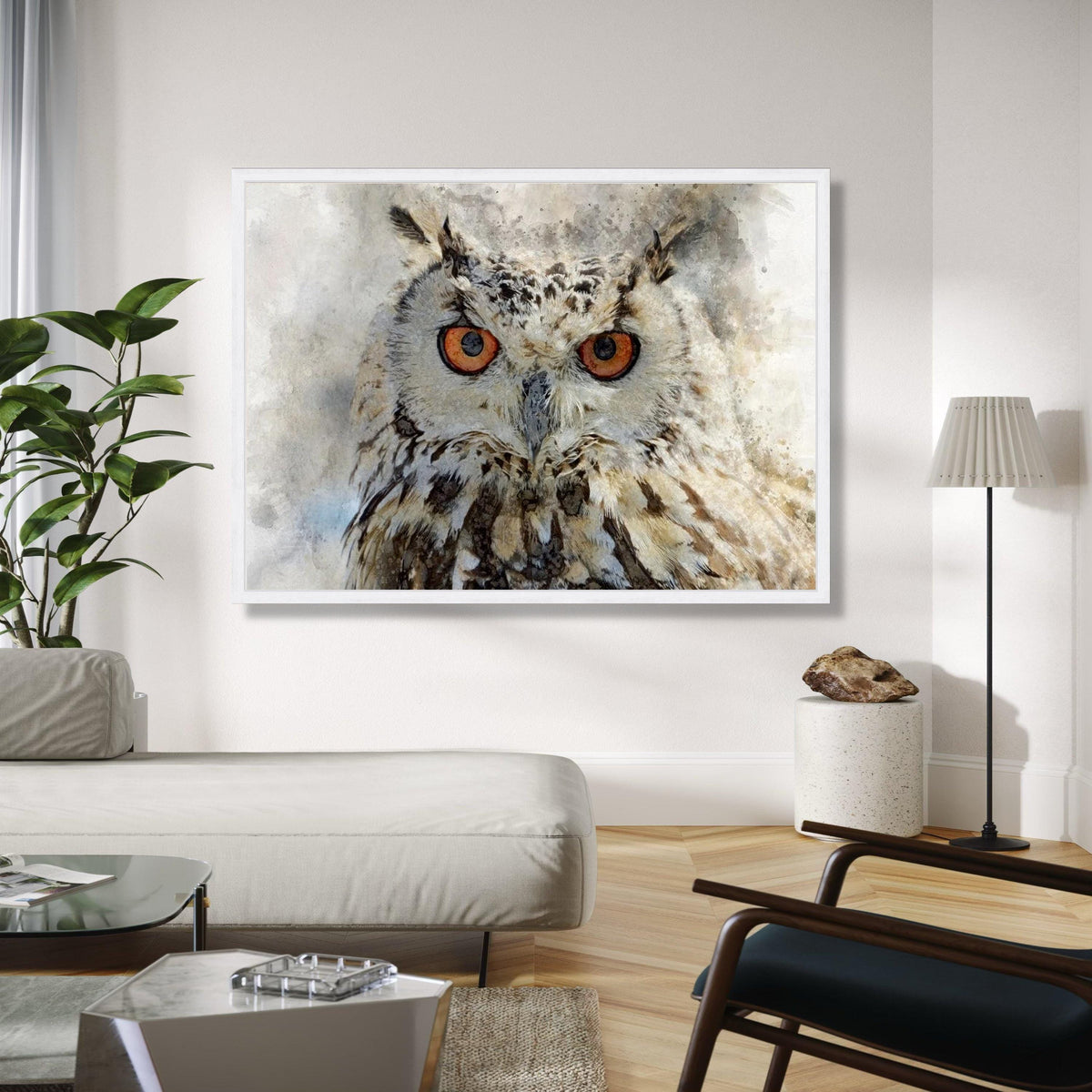 Majestic Owl Portrait Canvas, Wildlife Wall Art, Detailed Bird Painting, Rustic Home Decor, Nature Inspired Gift Art, Home Decor, Print