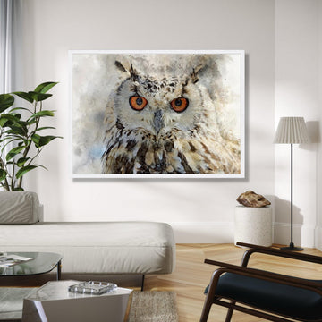 Majestic Owl Portrait Canvas, Wildlife Wall Art, Detailed Bird Painting, Rustic Home Decor, Nature Inspired Gift Art, Home Decor, Print