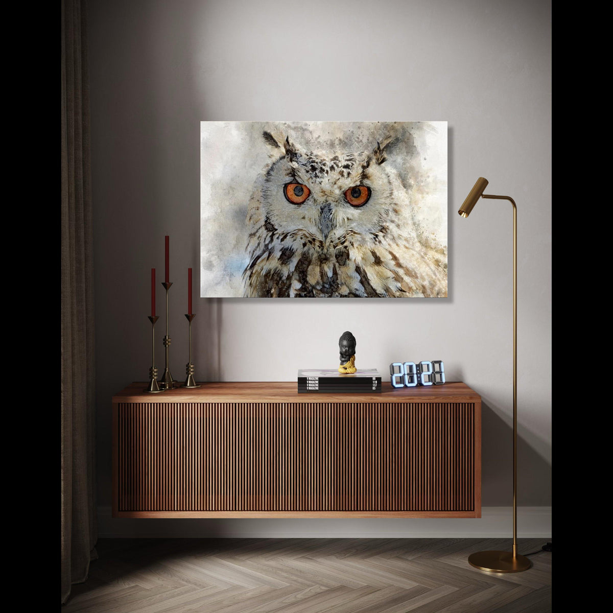 Majestic Owl Portrait Canvas, Wildlife Wall Art, Detailed Bird Painting, Rustic Home Decor, Nature Inspired Gift Art, Home Decor, Print