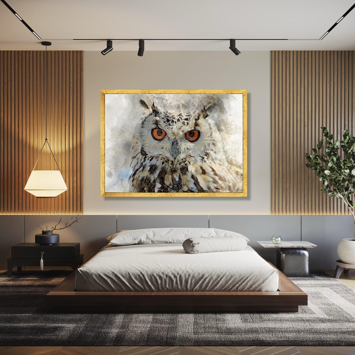 Majestic Owl Portrait Canvas, Wildlife Wall Art, Detailed Bird Painting, Rustic Home Decor, Nature Inspired Gift Art, Home Decor, Print