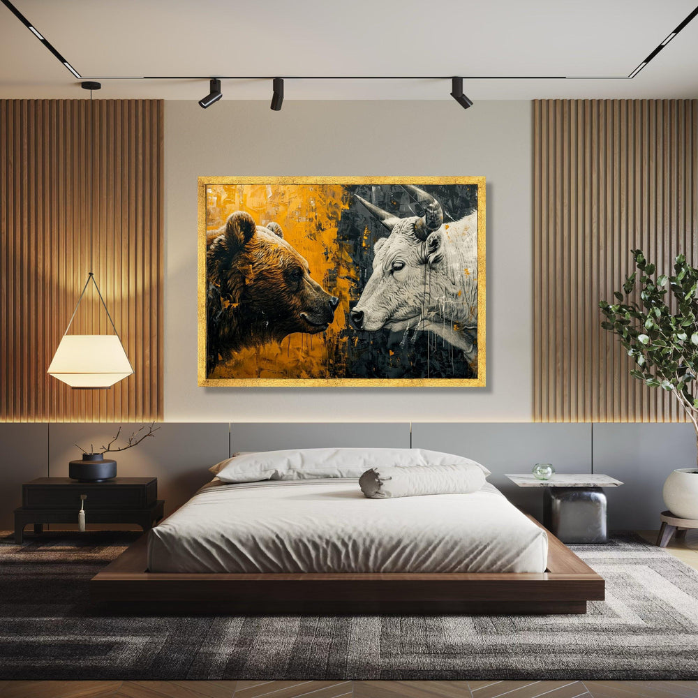 Bear and Bull Face Off Canvas, Abstract Wildlife Wall Art, Modern Animal Painting, Rustic Home Decor, Ready to Gift Art, Home Decor, Print
