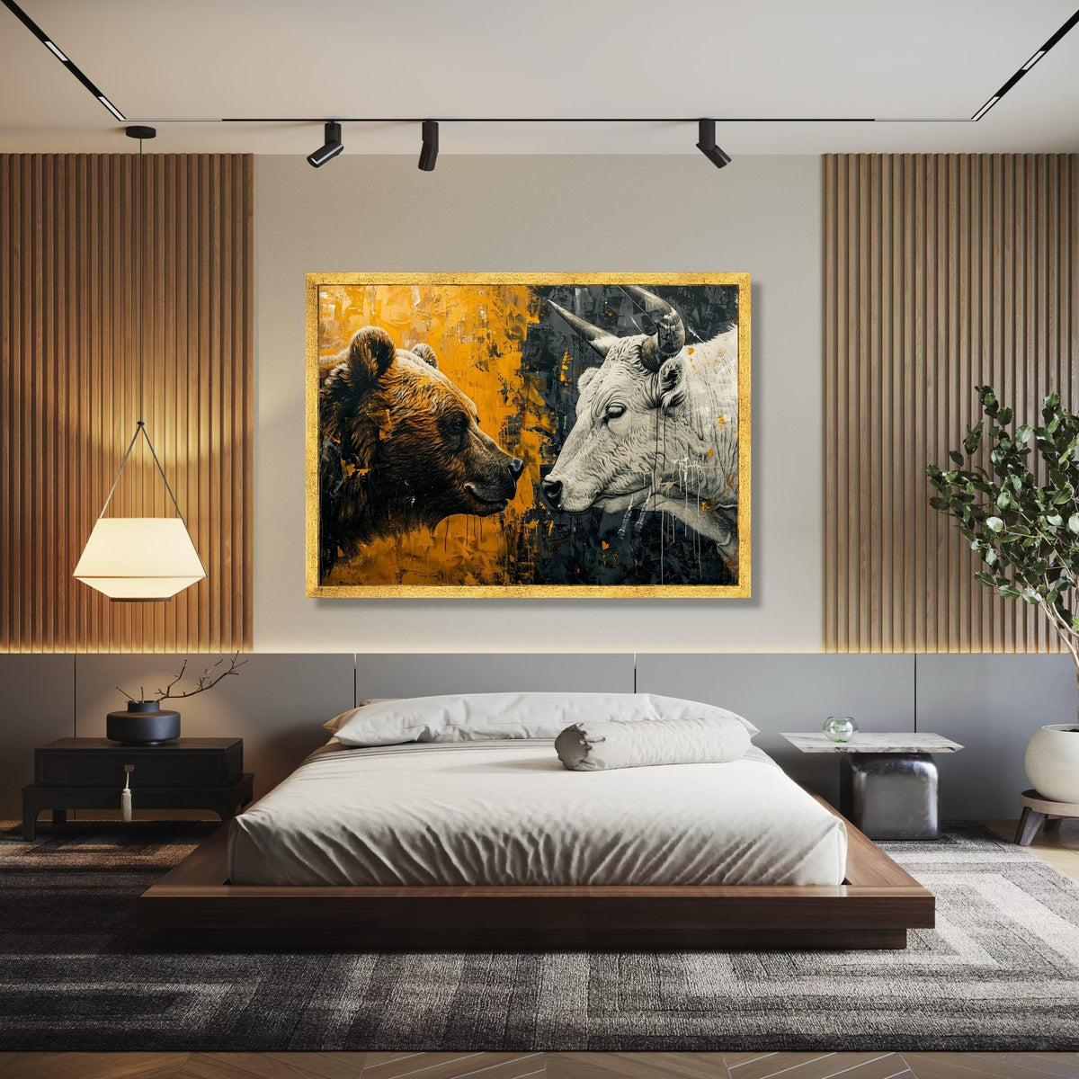 Bear and Bull Face Off Canvas, Abstract Wildlife Wall Art, Modern Animal Painting, Rustic Home Decor, Ready to Gift Art, Home Decor, Print