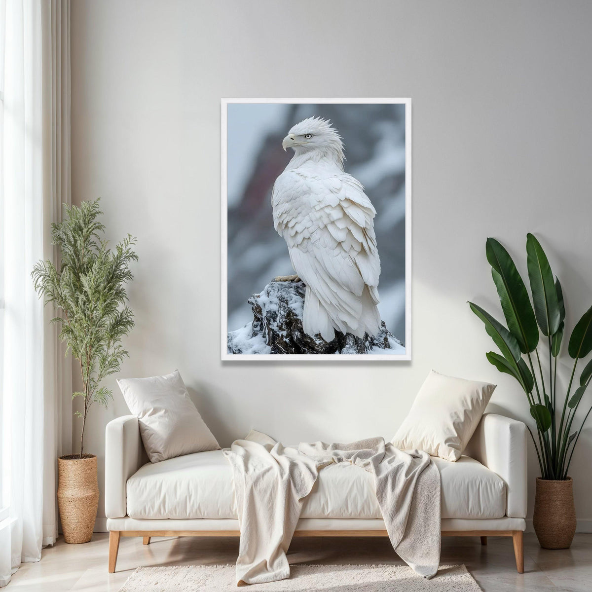 Majestic White Eagle Canvas, Snowy Mountain Bird Wall Art, Wildlife Nature Canvas, Raptor Feather Detail, Home Gift Art, Home Decor, Print