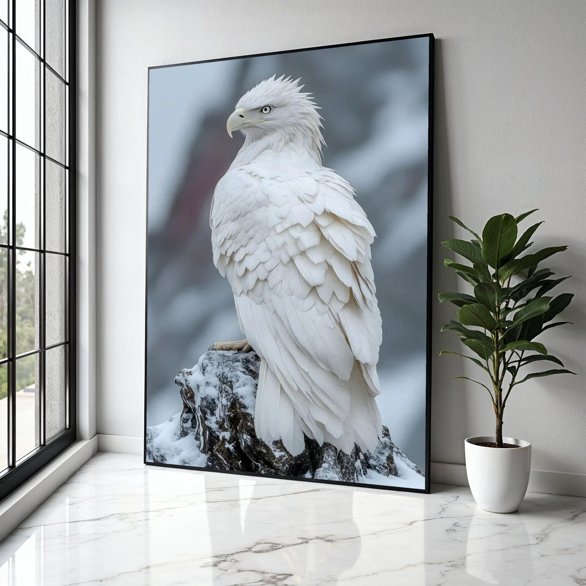Majestic White Eagle Canvas, Snowy Mountain Bird Wall Art, Wildlife Nature Canvas, Raptor Feather Detail, Home Gift Art, Home Decor, Print